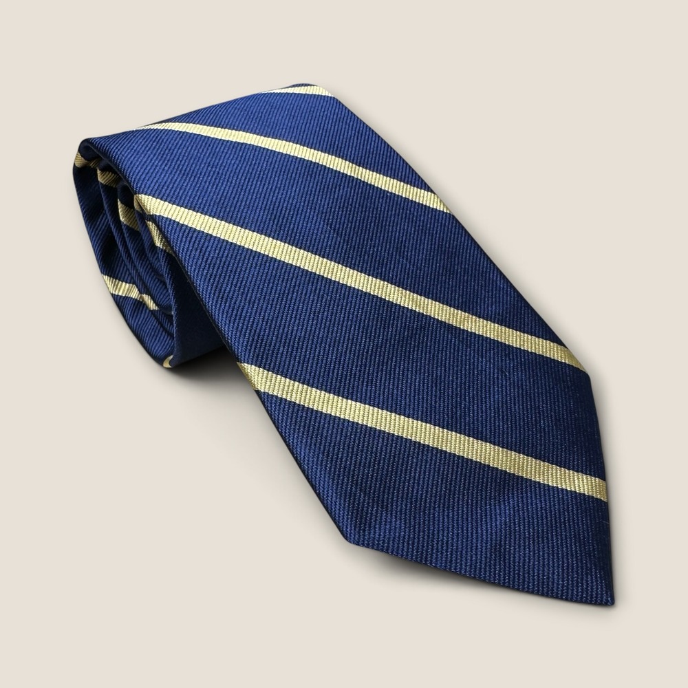 Brooks Brothers Mens Navy Blue Gold Repp Stripe Silk Necktie Made in USA